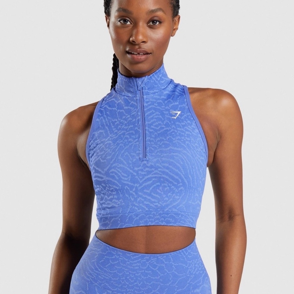 Gymshark Adapt Animal Seamless Racerback Tank Half Zip Crop in Court Blue